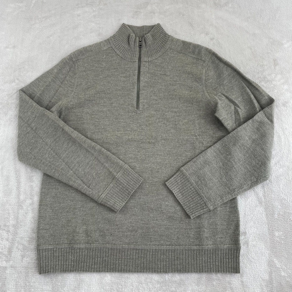 Banana Republic 1/4 Zip Sweater Men XL‎ Grey 100% Wool Mock Neck LS NWOT